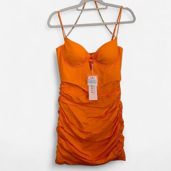 Oh Polly Orange Corset Mini Dress ⚡ Gold Chain Strap Y2K Clubwear size 4 new - Picture 6 of 8